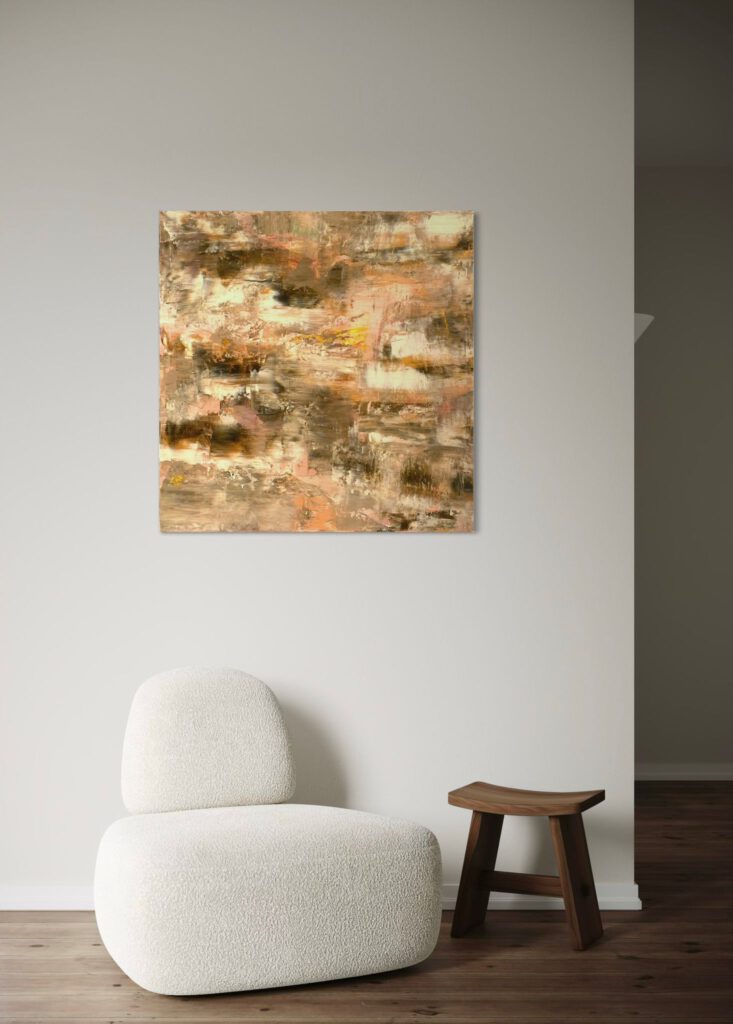 pastel abstract schilderij goud